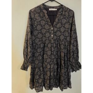 Millibon USA Women's Size Small Espresso Loraine Long Sleeve Tiered Dress Boho